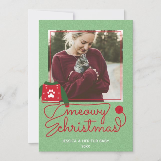 Cat Fur Baby Custom Photo Holiday Christmas Card (Front)