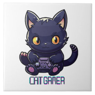 Cat Gamer Ceramic Tile