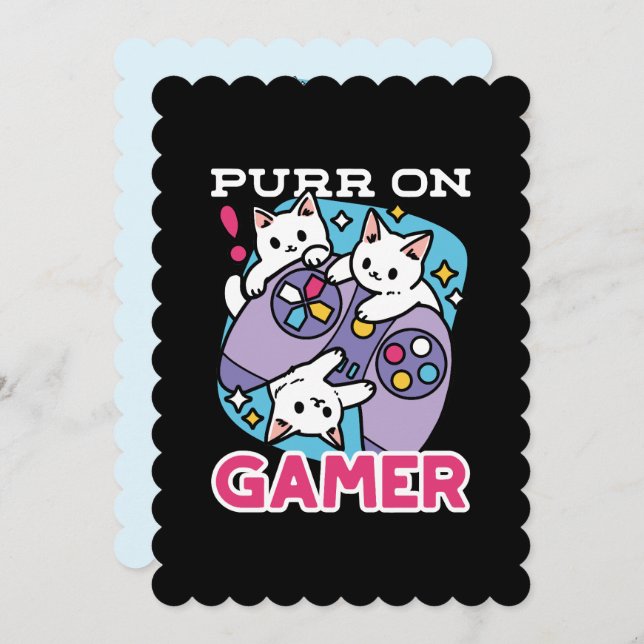  Cat Gamer Design - Purr On Gamer Joystick Art Holiday Card (Front/Back)