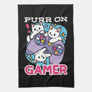 Cat Gamer Design - Purr On Gamer Joystick Art Kitchen Towel
