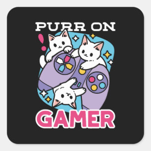  Cat Gamer Design - Purr On Gamer Joystick Art Square Sticker