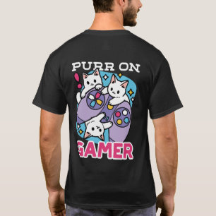 Cat Gamer Design - Purr On Gamer Joystick Art T-Shirt
