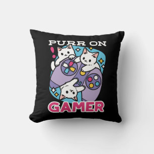 Cat Gamer Design - Purr On Gamer Joystick Art Throw Pillow