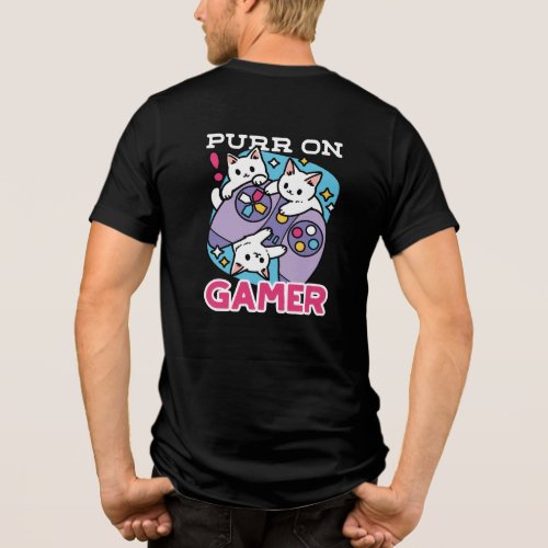  Cat Gamer Design _ Purr On Gamer Joystick Art Tri_Blend Shirt