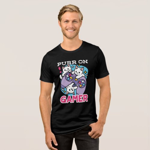  Cat Gamer Design _ Purr On Gamer Joystick Art Tri_Blend Shirt