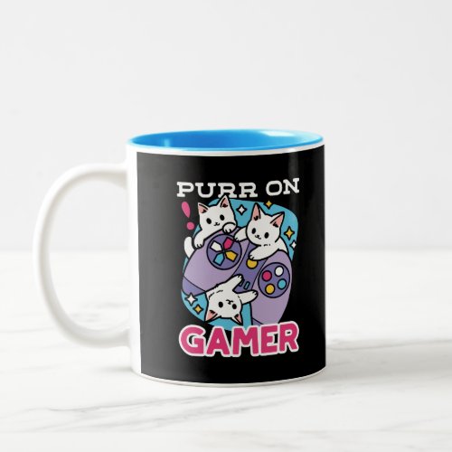  Cat Gamer Design _ Purr On Gamer Joystick Art Two_Tone Coffee Mug