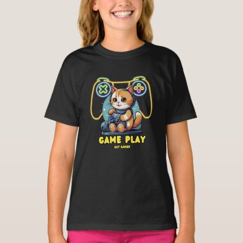 Cat gamer game play  T_Shirt