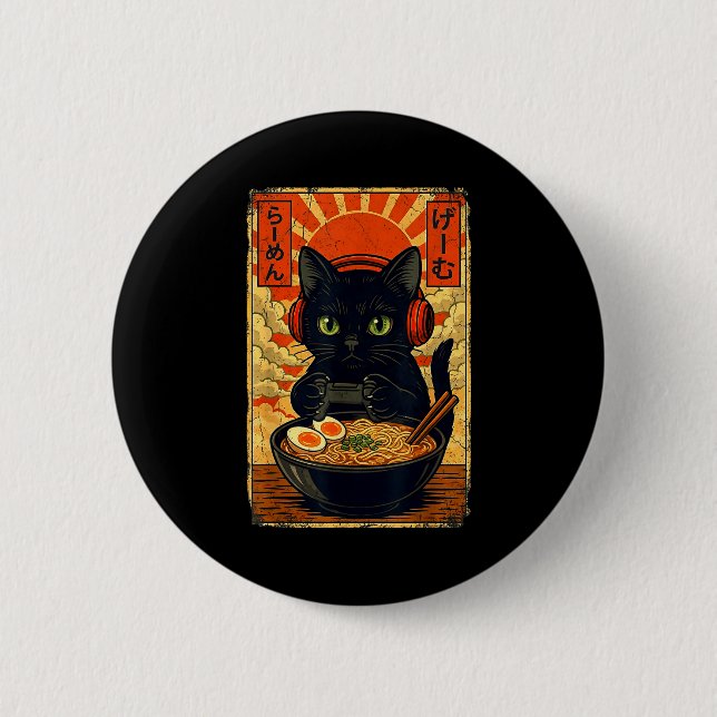 Cat Gamer Men Anime Kawaii Funny Gaming Headset Ca Button (Front)