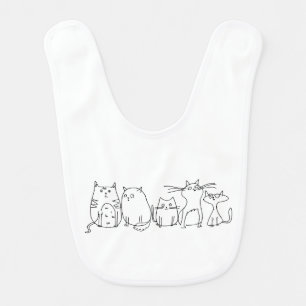 Cat gang Line Art Cartoon illustration Baby Bib