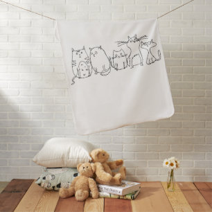 Cat gang Line Art Cartoon illustration Baby Blanket