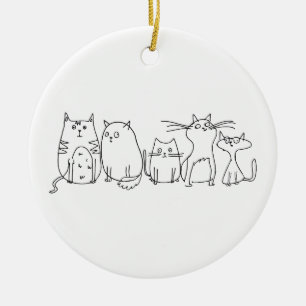 Cat gang Line Art Cartoon illustration Ceramic Ornament