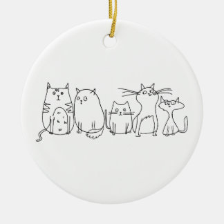 Cat gang Line Art Cartoon illustration Ceramic Ornament