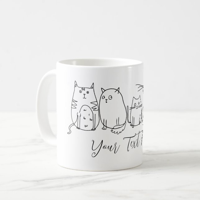 Cat gang Line Art Cartoon illustration Coffee Mug (Front Left)