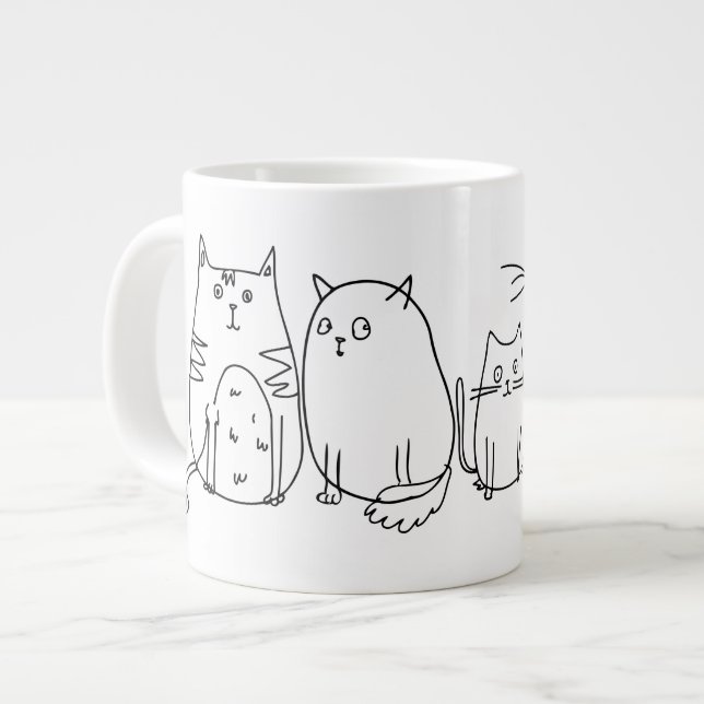 Cat gang Line Art Cartoon illustration Giant Coffee Mug (Front Left)