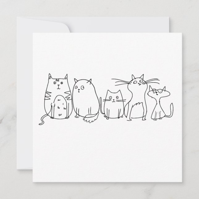 Cat gang Line Art Cartoon illustration Save The Date (Front)
