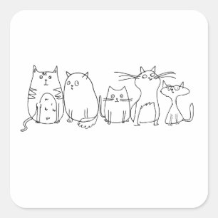Cat gang Line Art Cartoon illustration Square Sticker