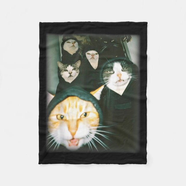 Cat Gang Meme Funny Chaotic Cats Unhinged Feline H Fleece Blanket (Front)