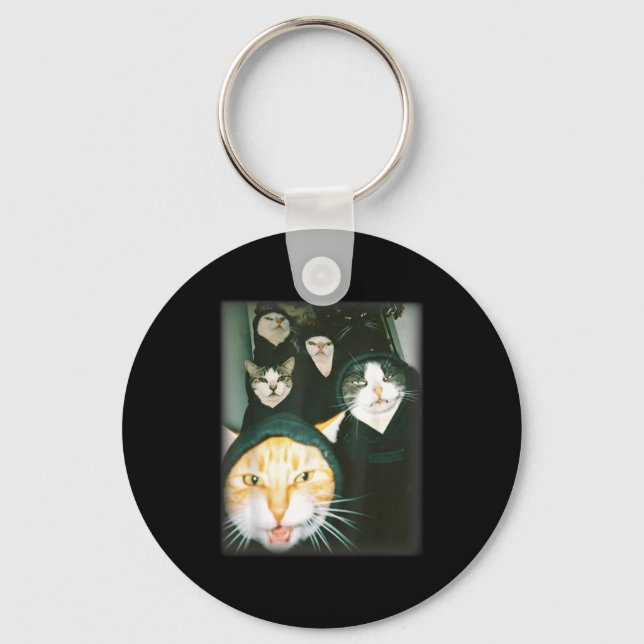 Cat Gang Meme Funny Chaotic Cats Unhinged Feline H Keychain (Front)