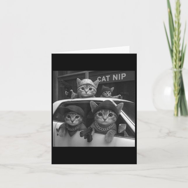 Cat Gang Vintage Funny Kitty Gangster Meme  Card (Front)