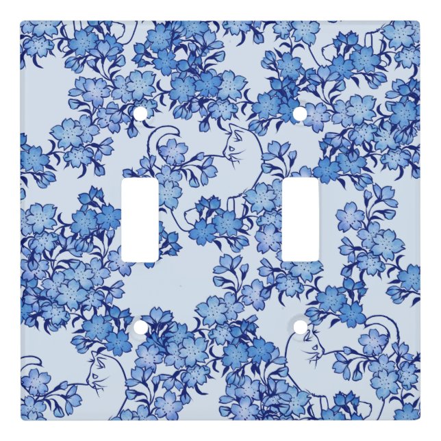 Cat Garden Cats Blue Flower Gardening Art Light Switch Cover (Front)