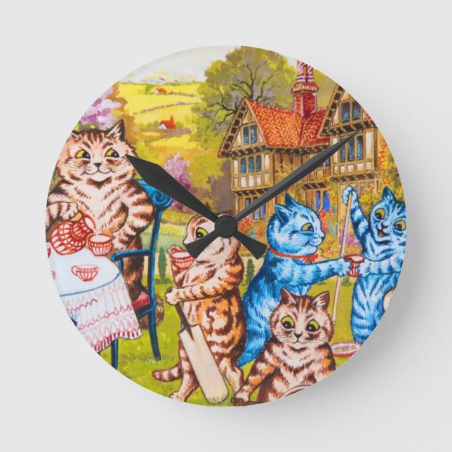 Cat Garden Party Round Clock (Front)