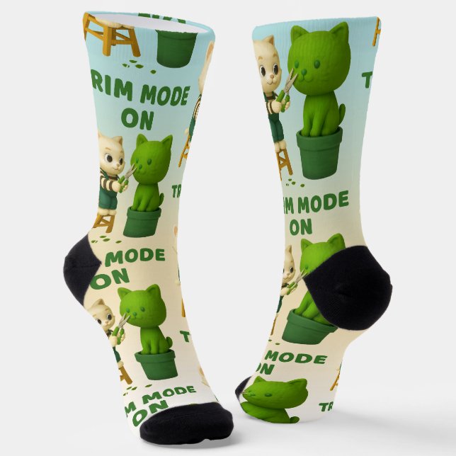 Cat Gardener Topiary Trim Mode Surreal Socks (Angled)