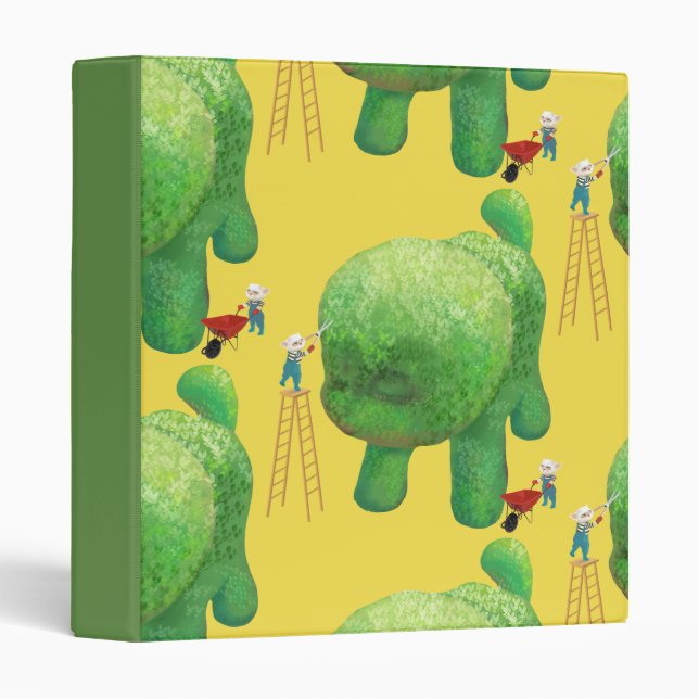 Cat Gardeners Green Topiary Animal Surreal 3 Ring Binder (Front/Spine)