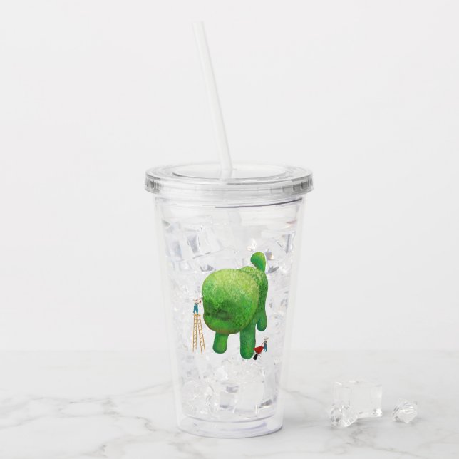 Cat Gardeners Green Topiary Animal Surreal Acrylic Tumbler (Front Ice)