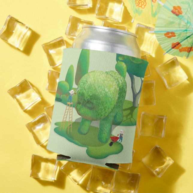 Cat Gardeners Green Topiary Animal Surreal Can Cooler (In Situ Summer)