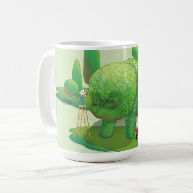Cat Gardeners Green Topiary Animal Surreal Coffee Mug (Front Left)