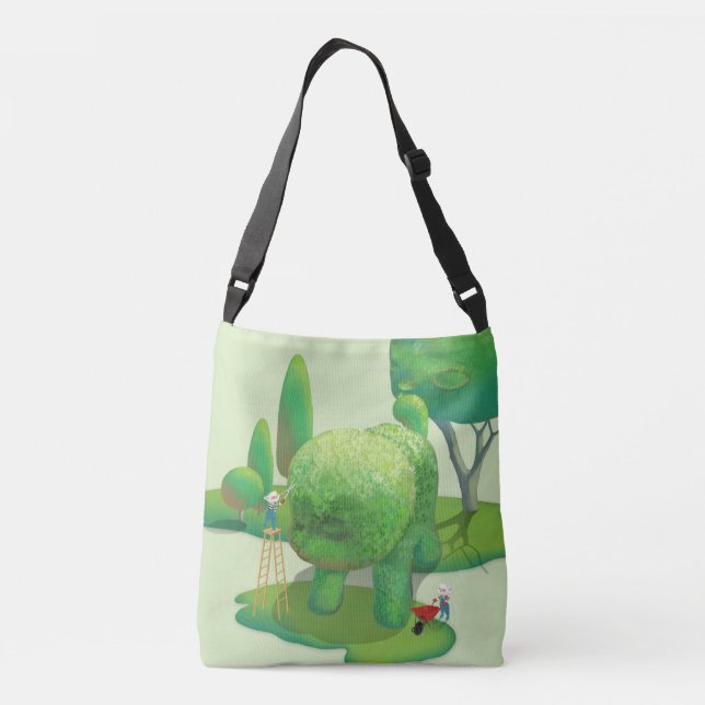 Cat Gardeners Green Topiary Animal Surreal Crossbody Bag (Back)