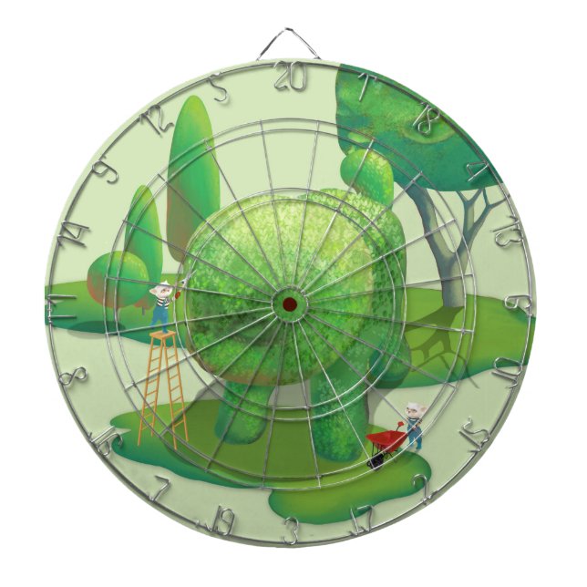 Cat Gardeners Green Topiary Animal Surreal Dart Board (Front)