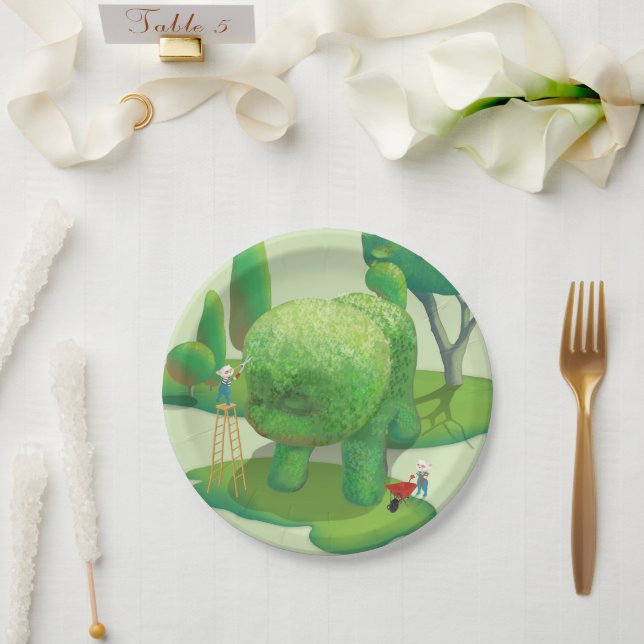 Cat Gardeners Green Topiary Animal Surreal Paper Plates (Wedding)