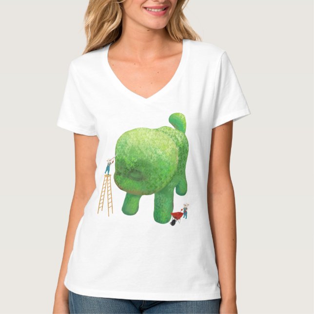 Cat Gardeners Green Topiary Animal Surreal T-Shirt (Front)