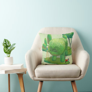 Cat Gardeners Green Topiary Animal Surreal Throw Pillow