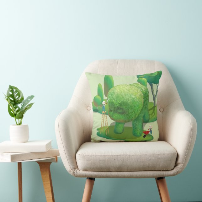 Cat Gardeners Green Topiary Animal Surreal Throw Pillow (Chair)