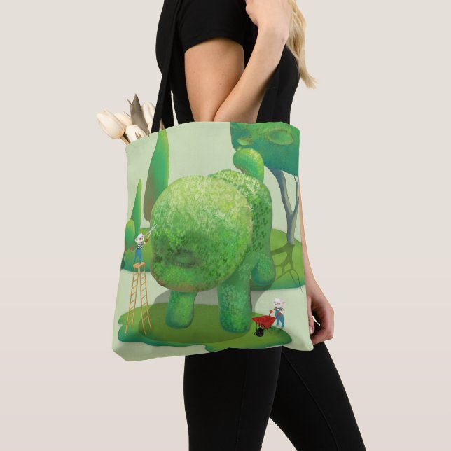 Cat Gardeners Green Topiary Animal Surreal Tote Bag (Close Up)