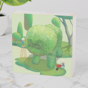 Cat Gardeners Green Topiary Animal Surreal Wooden Box Sign