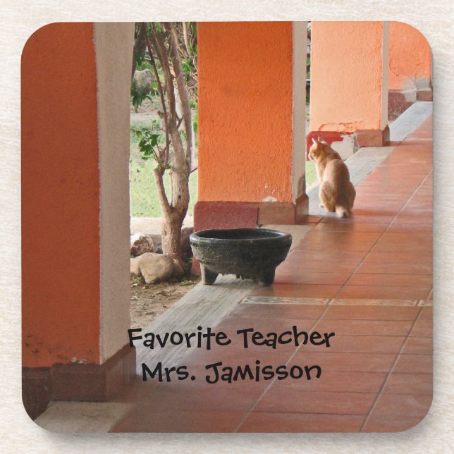 Cat, Gato, Personalized Name, Favorite Teacher Drink Coaster (Front)