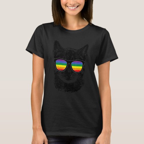 Cat Gay Pride Lgbt Rainbow Sunglasses 1 T_Shirt