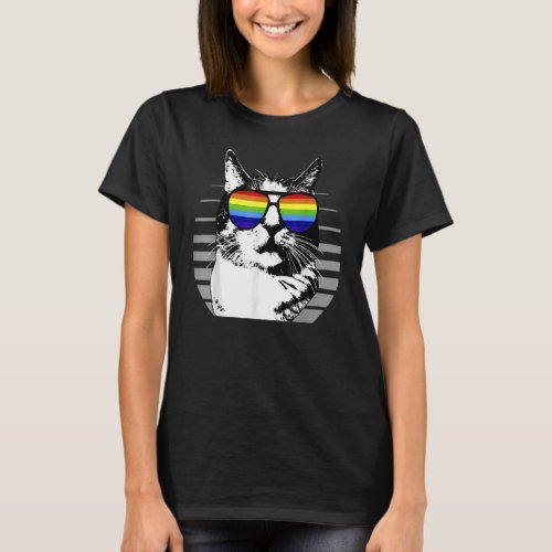 Cat Gay Pride Lgbt Rainbow Sunglasses T_Shirt