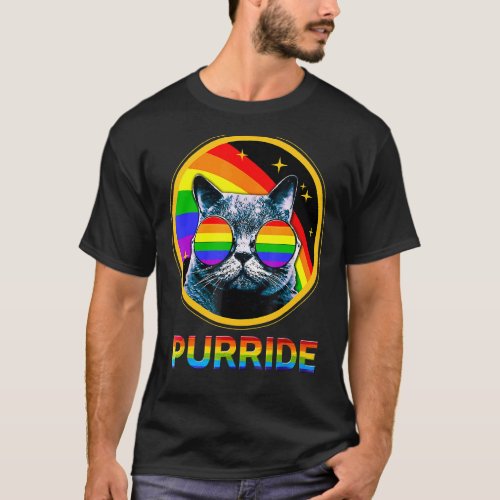 Cat Gay Pride  Rainbow Sunglasses Lgbtq Lgbt T_Shirt