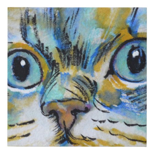 Cat gaze 3 watercolor painting faux canvas print
