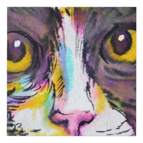 Cat gaze 4 watercolor painting faux canvas print