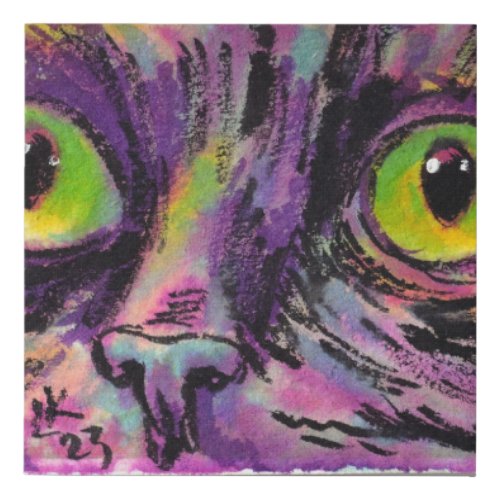 Cat gaze 5 watercolor painting faux canvas print