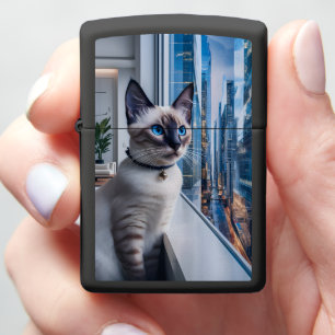 Cat Gazing at City Lights Zippo Lighter