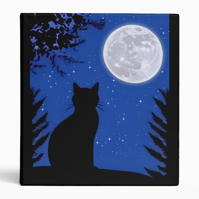 Cat Gazing at the Full Moon  3 Ring Binder (Front)