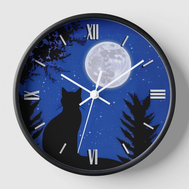 Cat Gazing at the Full Moon Clock (Front)