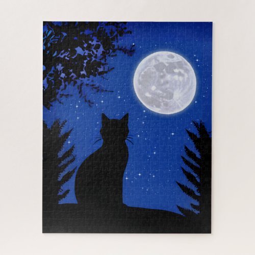 Cat Gazing at the Full Moon Jigsaw Puzzle