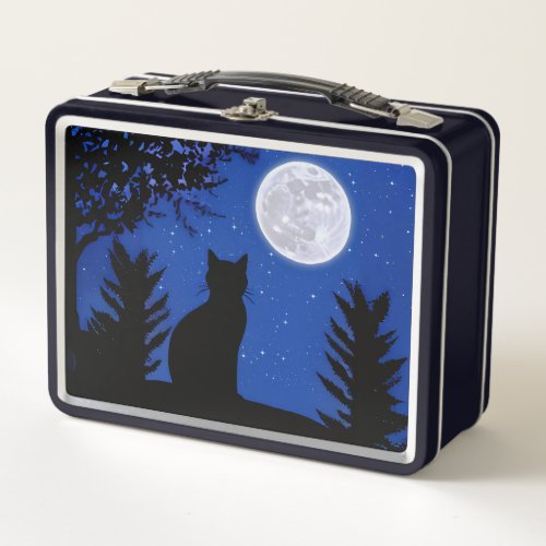 Cat Gazing at the Full Moon Metal Lunch Box